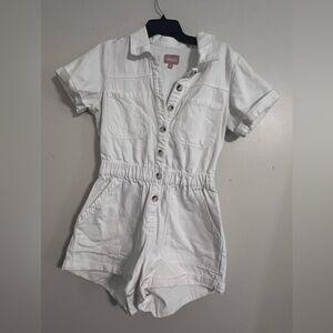 Show Me Your Mumu Cannon Romper in Seasalt Size large Short Sleeve Pocket Front